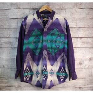Vintage Roughrider Large Circle T Aztec Print Purple Western Button Up Shirt